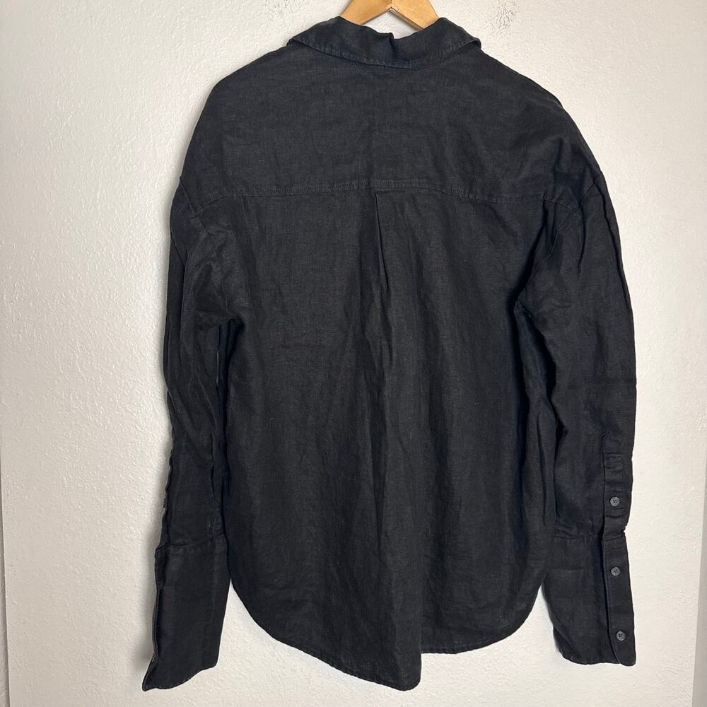 Helsa Revolve Black Washed Linen Long Sleeve Oversized Button Up Shirt Size M - Picture 10 of 10